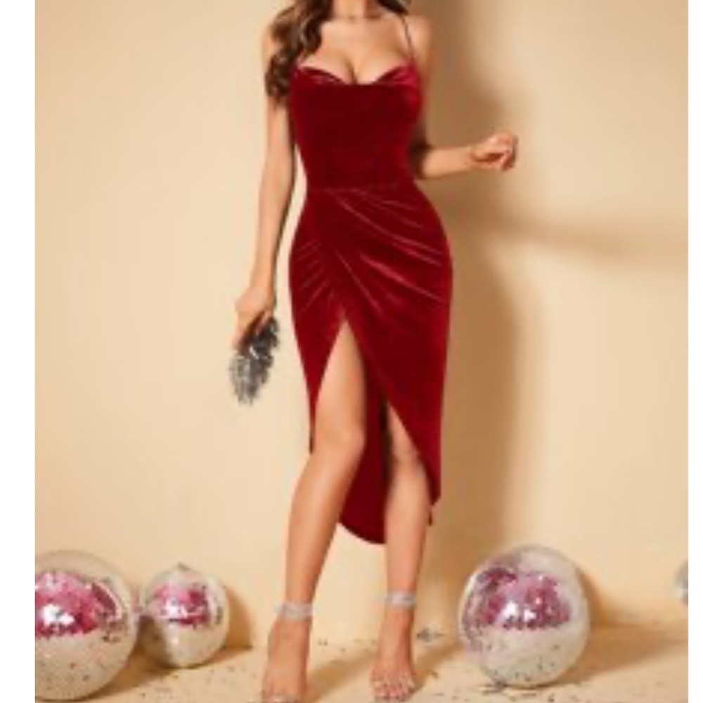 SHEIN Lace Up Backless Wrap Hem Velvet Cami